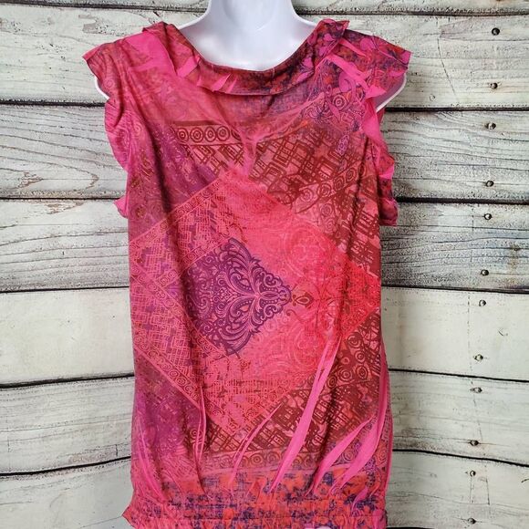 Cato Women’s Pink Sleeveless Ruffle Blouse Beaded Tie Neck L - Picture 3 of 6